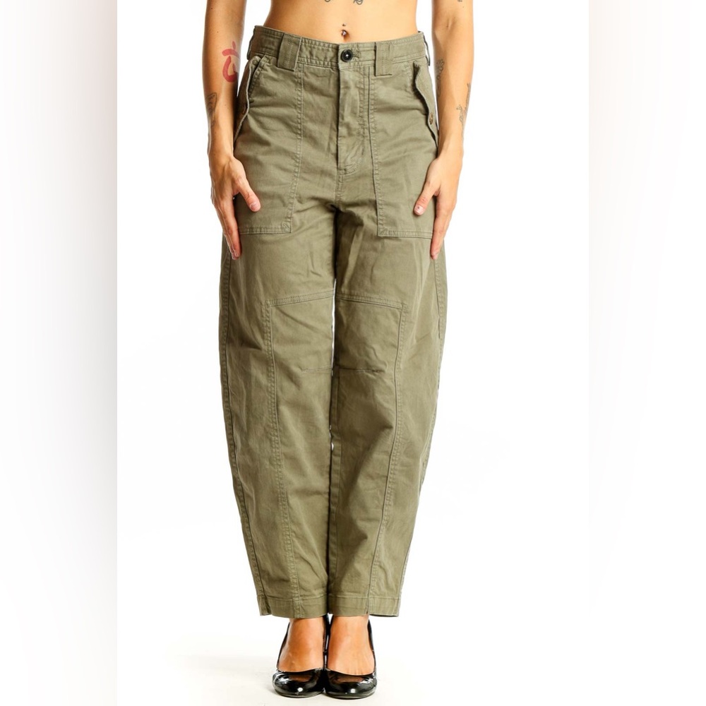 Banana Republic Cargo Tapered Utility Pants Womens 10 green khaki Crop belted